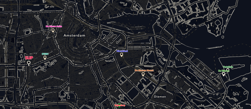 Map of the various free spaces of Amsterdam